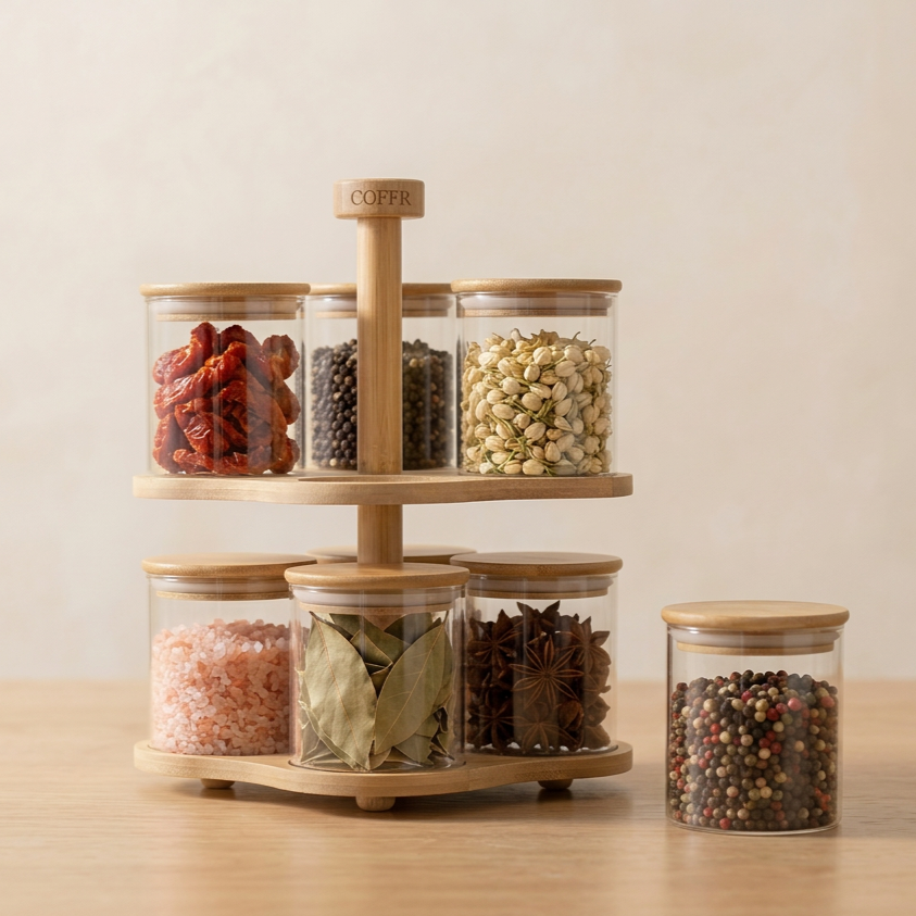 nestcase 2-Tier Rotating Borosilicate Glass Spice Jars Set of 8 - image 1