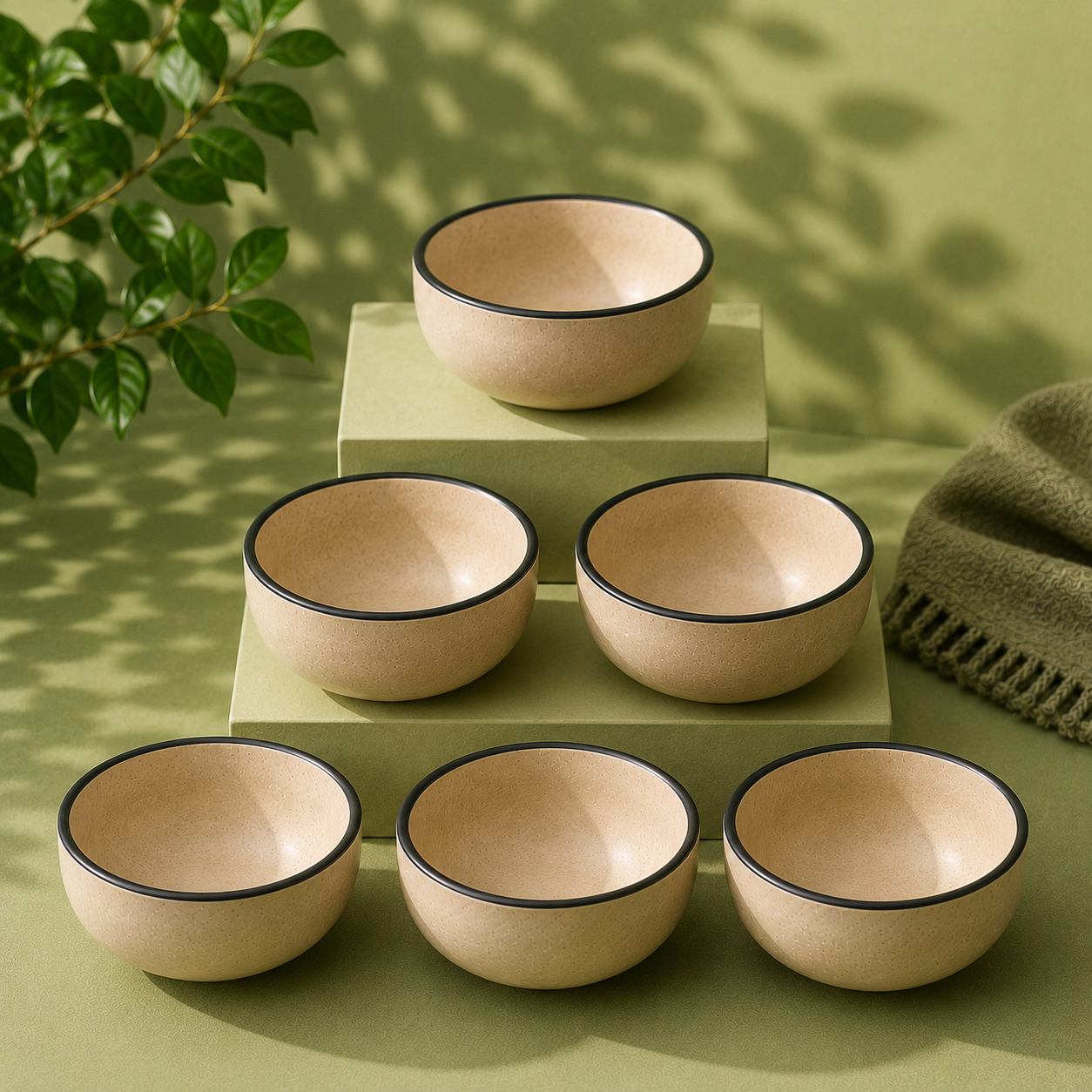 nestcase Stoneware Small Bowls Set of 6 – Beige with Black Rim - image 1