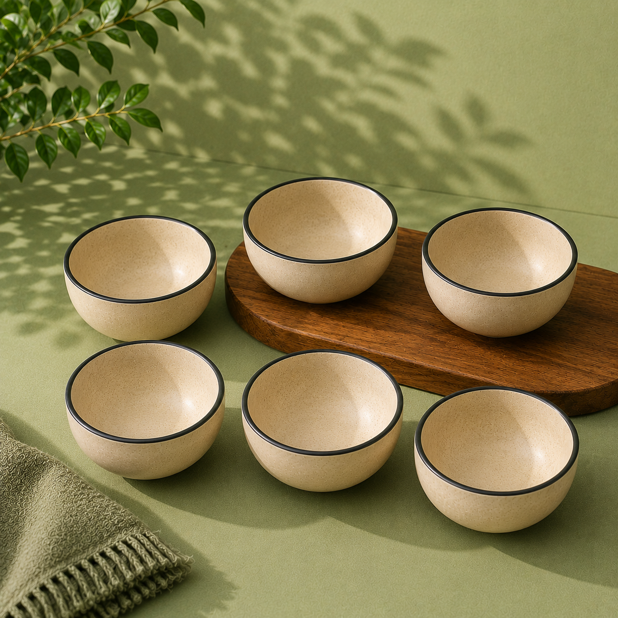 nestcase Stoneware Small Bowls Set of 6 – Beige with Black Rim - image 2
