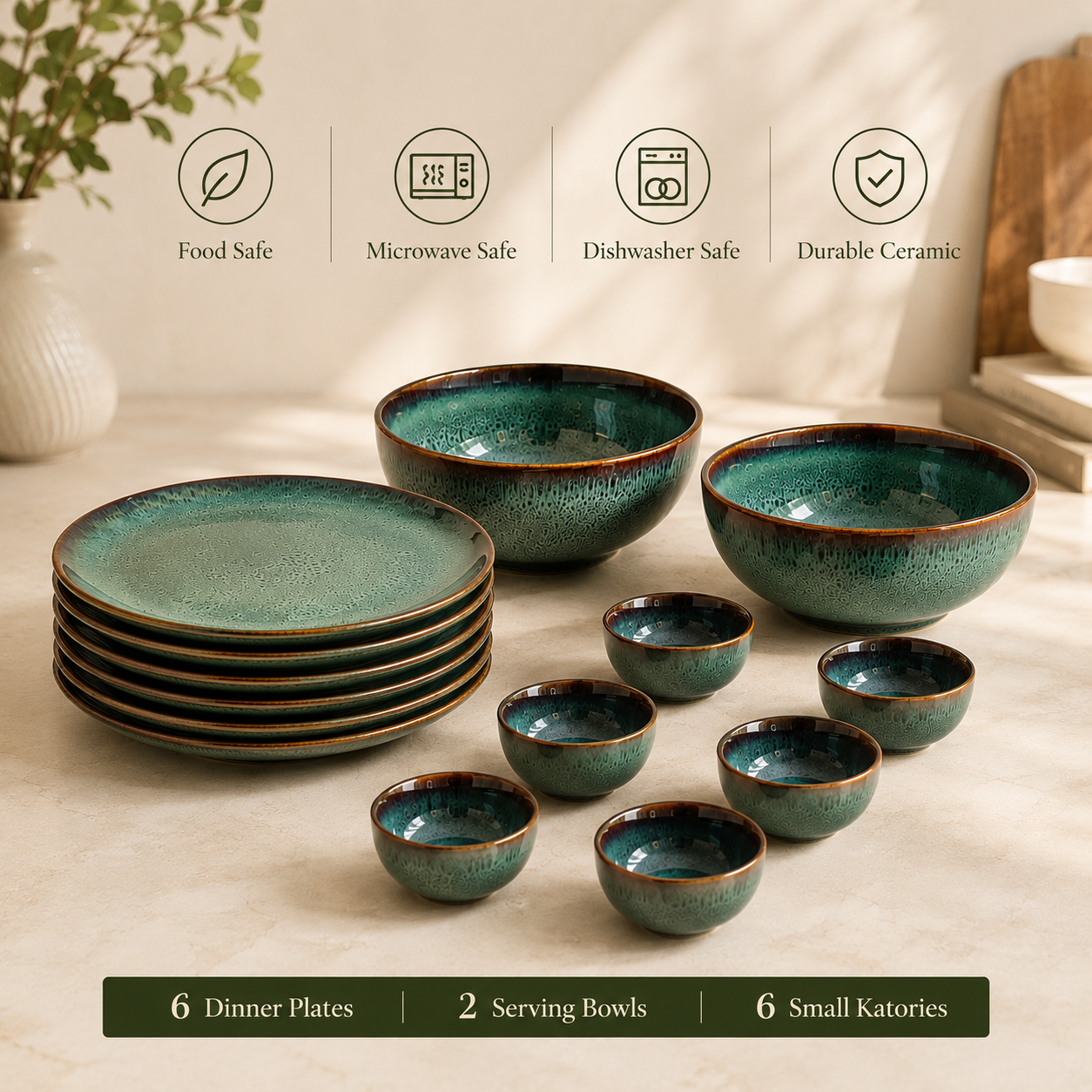 nestcase Ceramic Dinner Set of 14 Pieces | Speckled Green - image 5