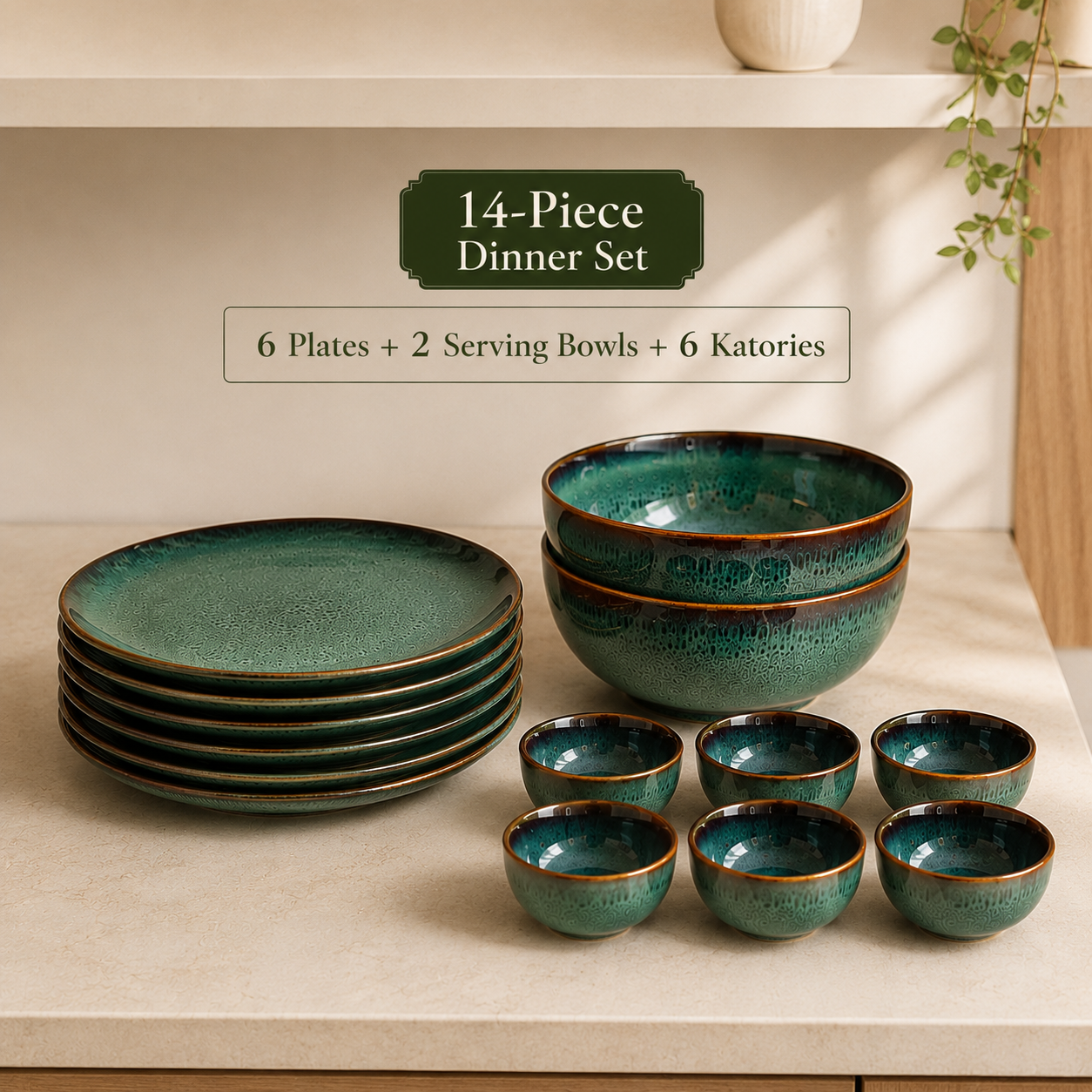 nestcase Ceramic Dinner Set of 14 Pieces | Speckled Green - image 3