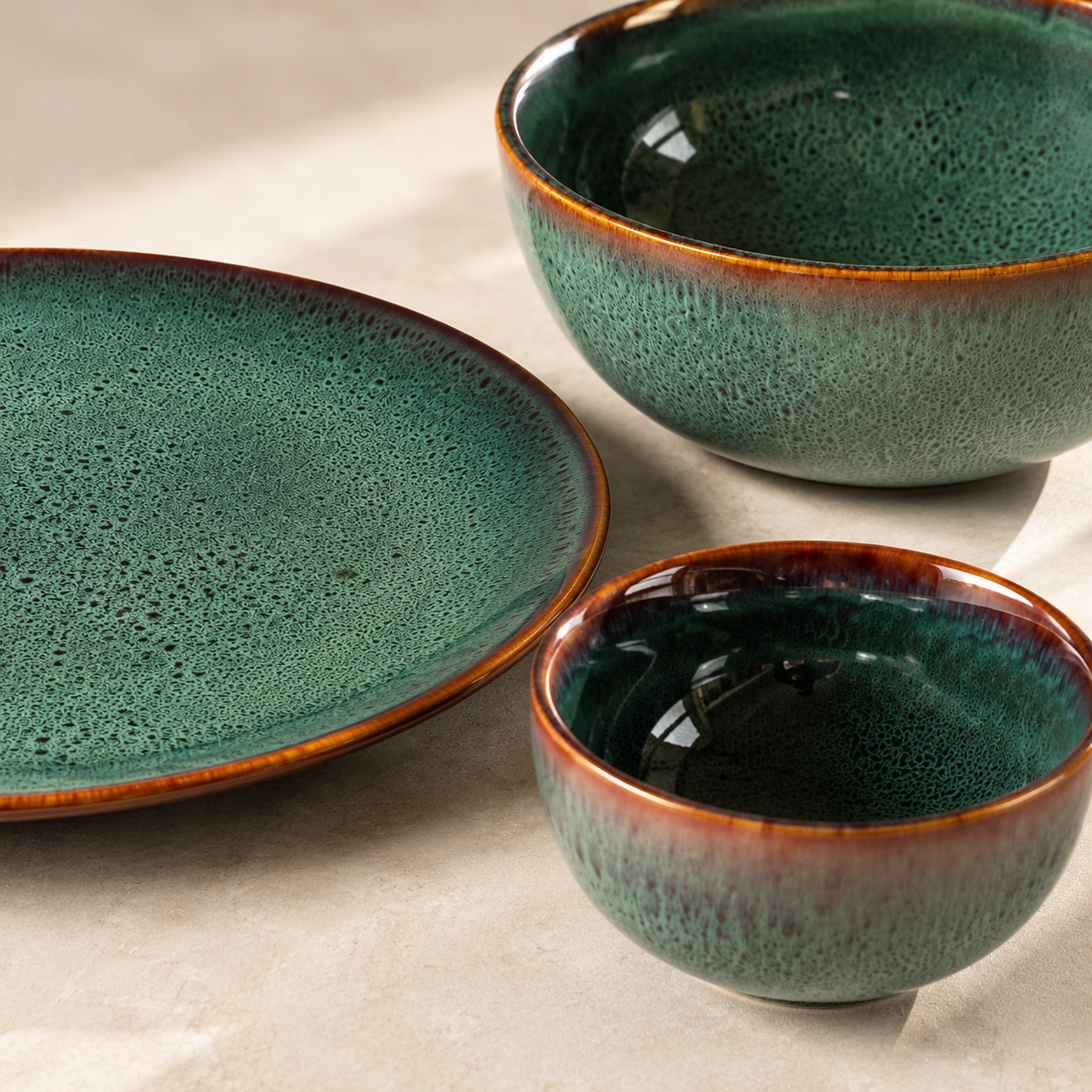 nestcase Ceramic Dinner Set of 14 Pieces | Speckled Green - image 2
