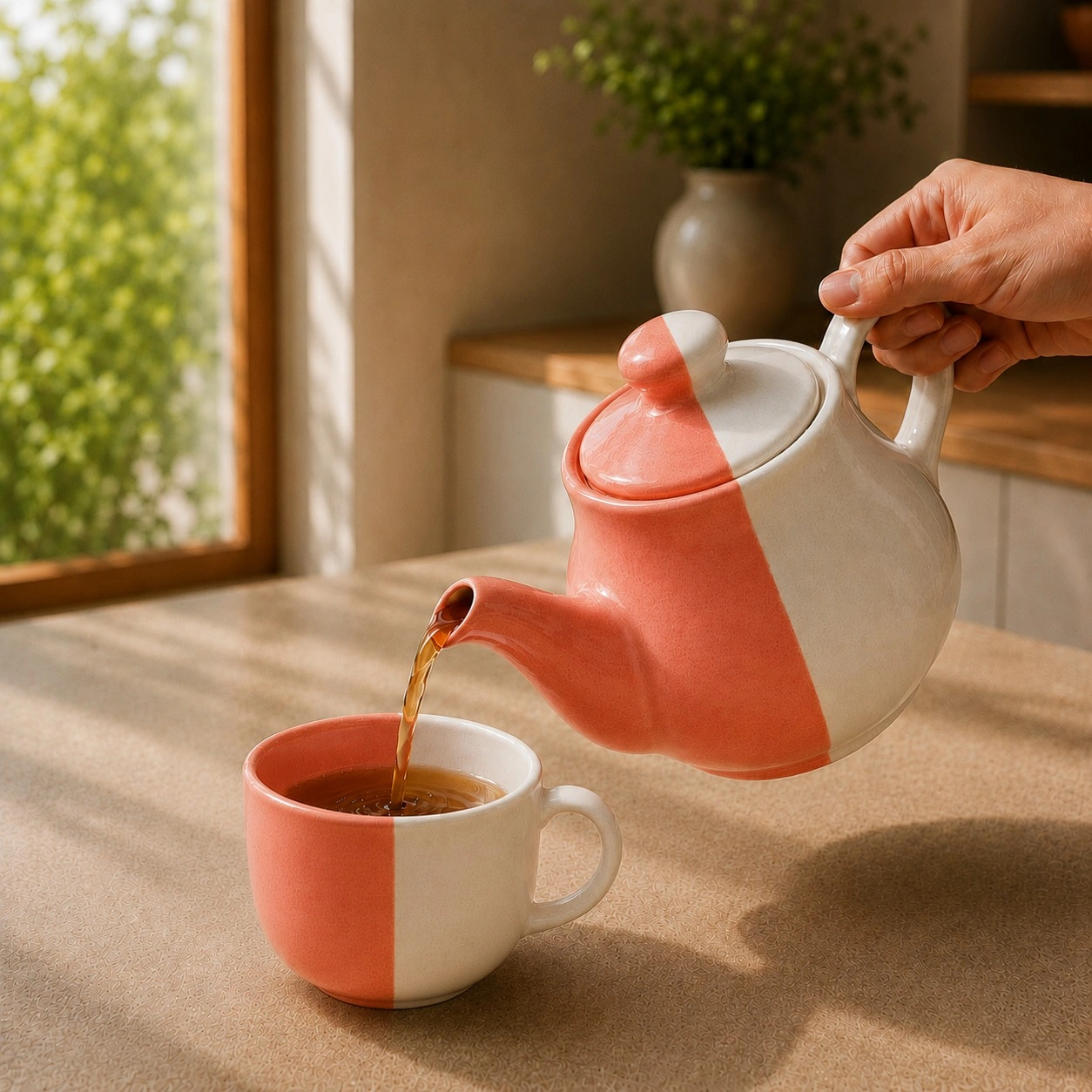 nestcase Ceramic Tea Set | 500 ml Teapot, 2 Cups & Serving Tray | Pink White - image 4