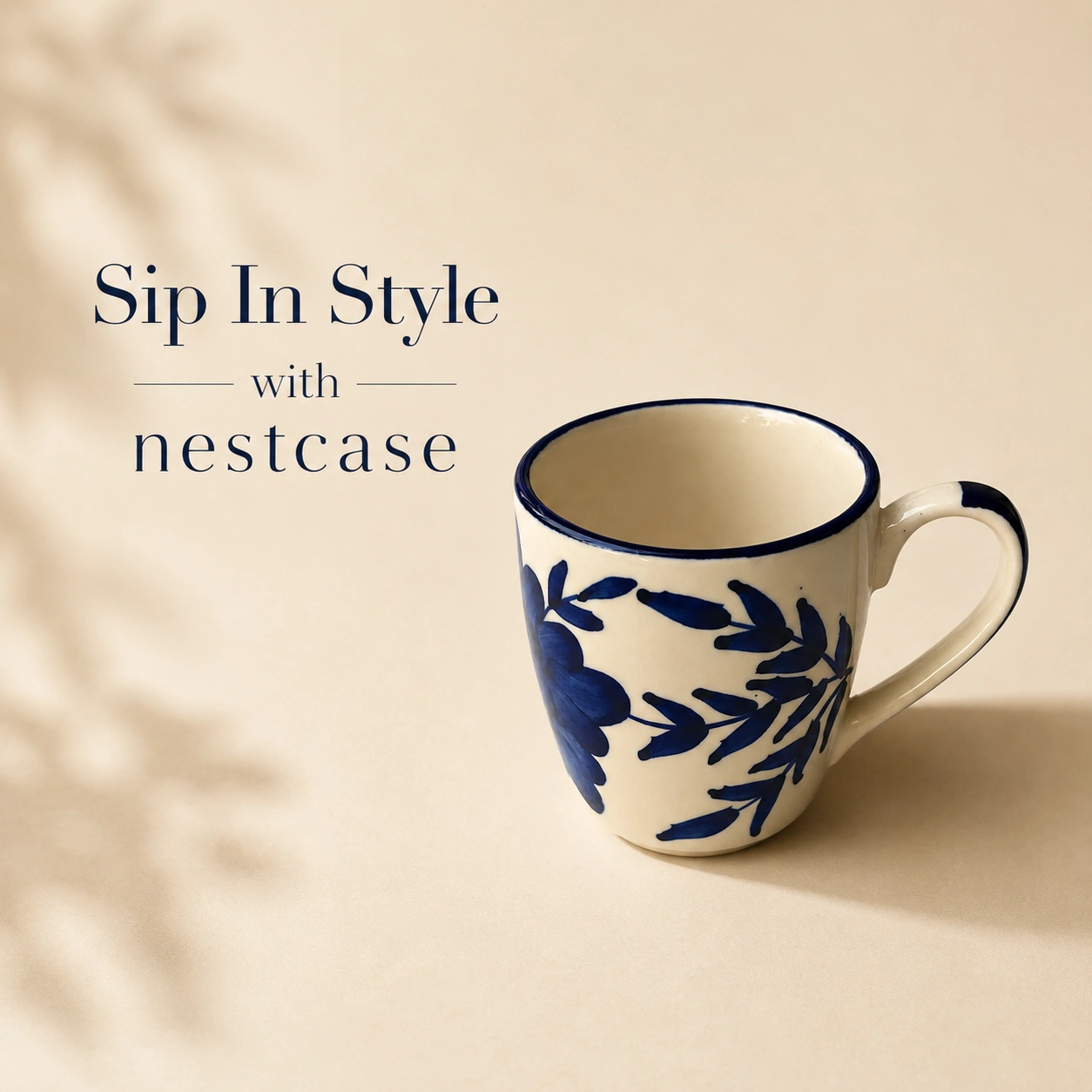 nestcase Ceramic Tea & Coffee Mugs Set of 6 – Ivory White with Floral Blue Design - image 2