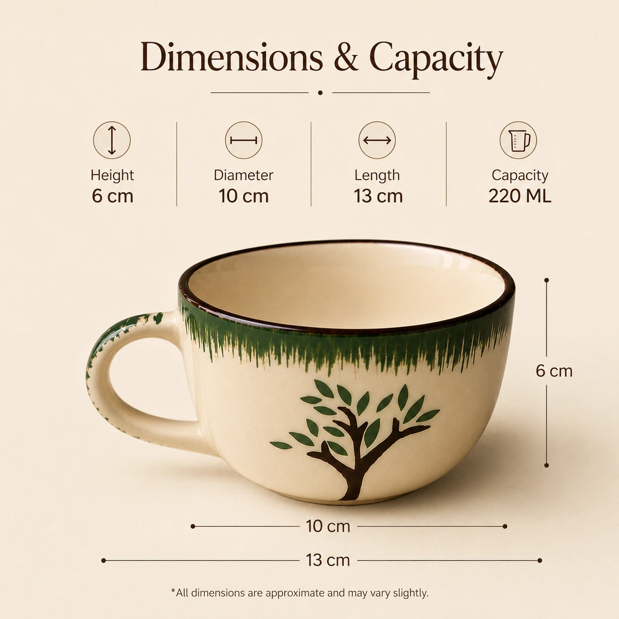 nestcase Ceramic Tea & Coffee Cups Set of 2 – White & Green Tree Design - image 5