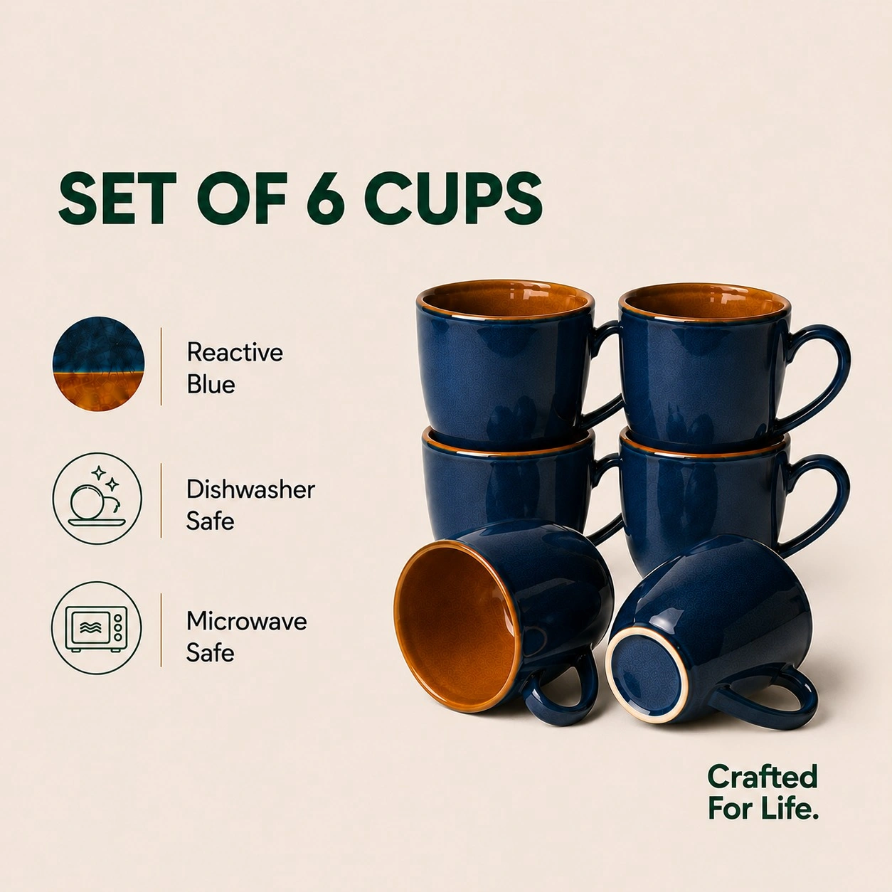 nestcase Ceramic Tea & Coffee Mugs Set of 6 – Reactive Blue - image 3