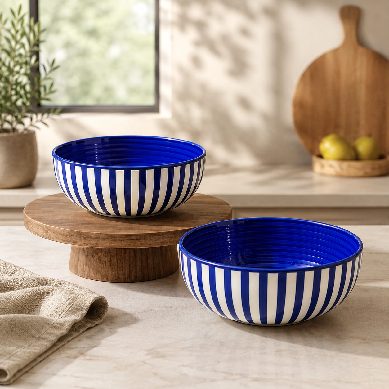 nestcase Stoneware Serving Bowls Set of 2 – Blue & White Striped - image 1