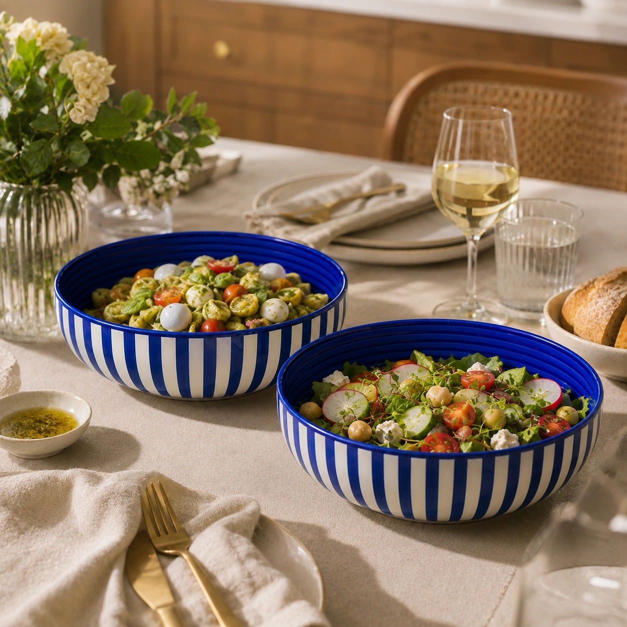 nestcase Stoneware Serving Bowls Set of 2 – Blue & White Striped - image 5