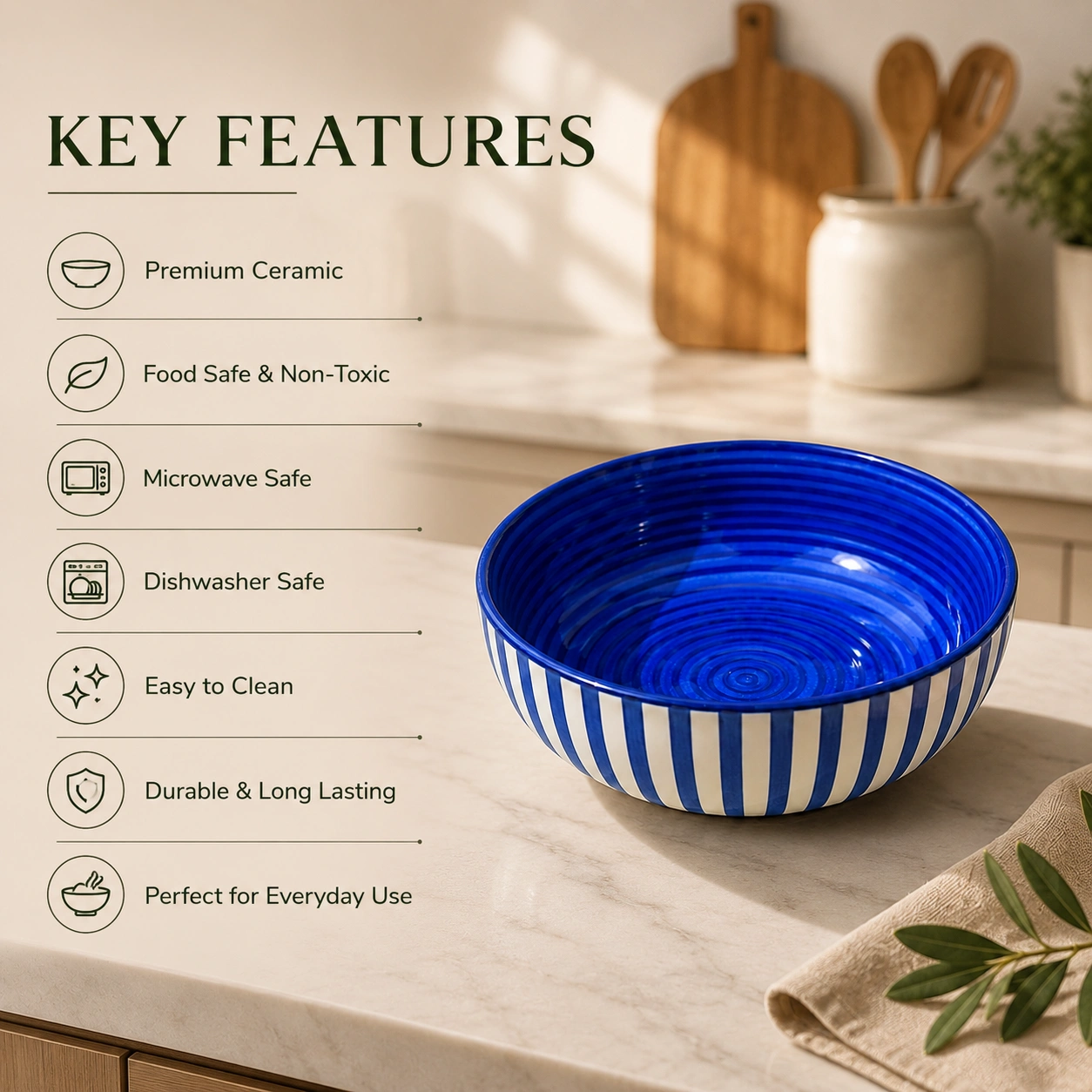 nestcase Stoneware Serving Bowls Set of 2 – Blue & White Striped - image 4