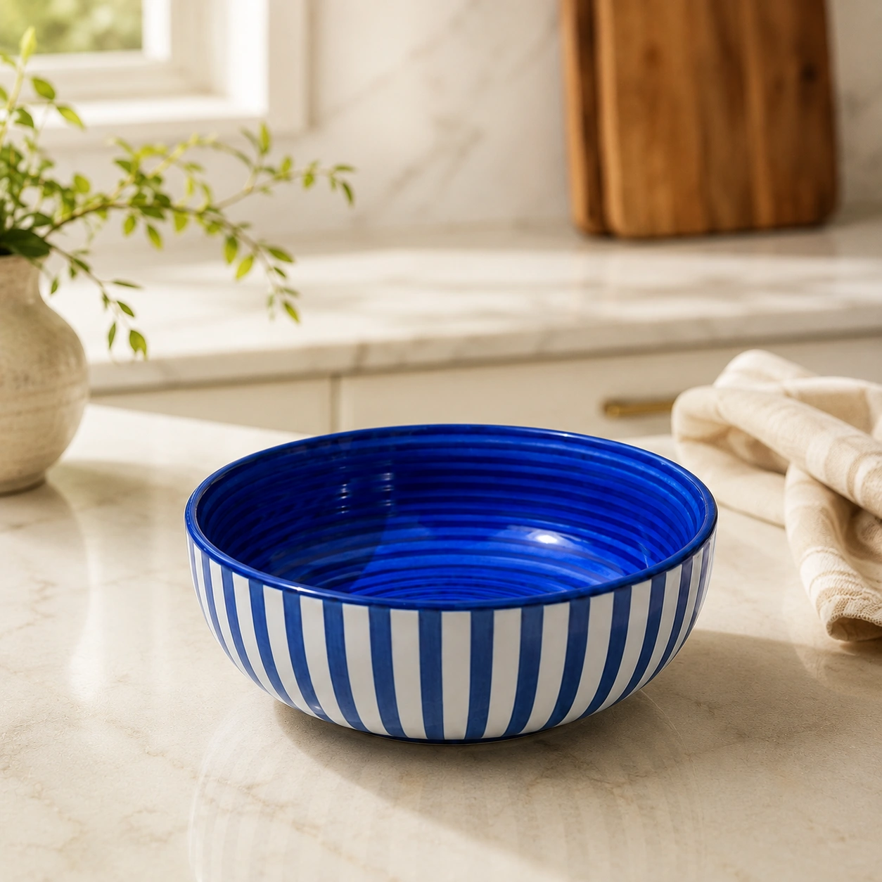 nestcase Stoneware Serving Bowls Set of 2 – Blue & White Striped - image 2
