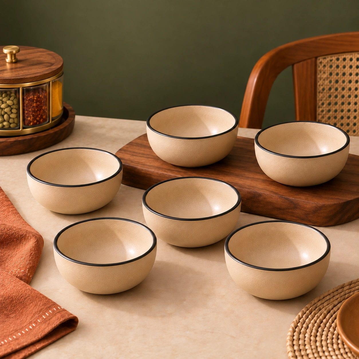 nestcase Stoneware Small Bowls Set of 6 – Beige with Black Rim - image 1