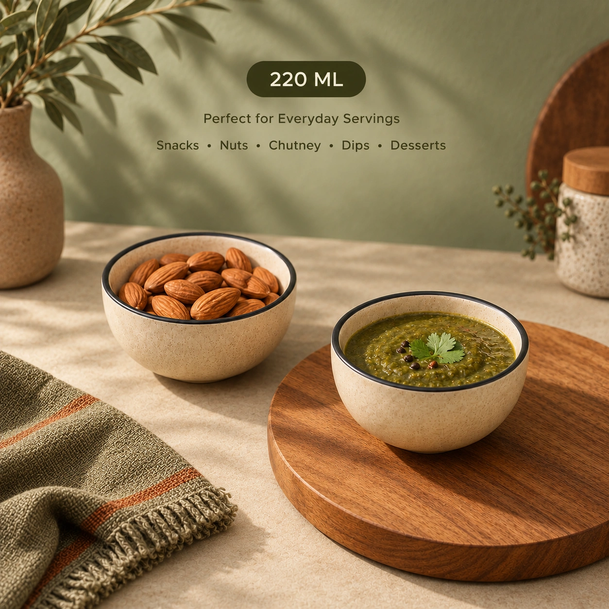 nestcase Stoneware Small Bowls Set of 6 – Beige with Black Rim - image 2